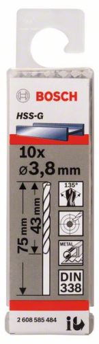 Burghie BOSCH pentru metal HSS-G, DIN 338 3,8 x 43 x 75 mm (10 buc) 2608585484