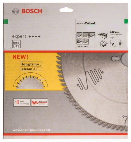 Pânză de ferăstrău BOSCH Expert pentru lemn 250 x 30 x 3,2 mm, 60 2608642506